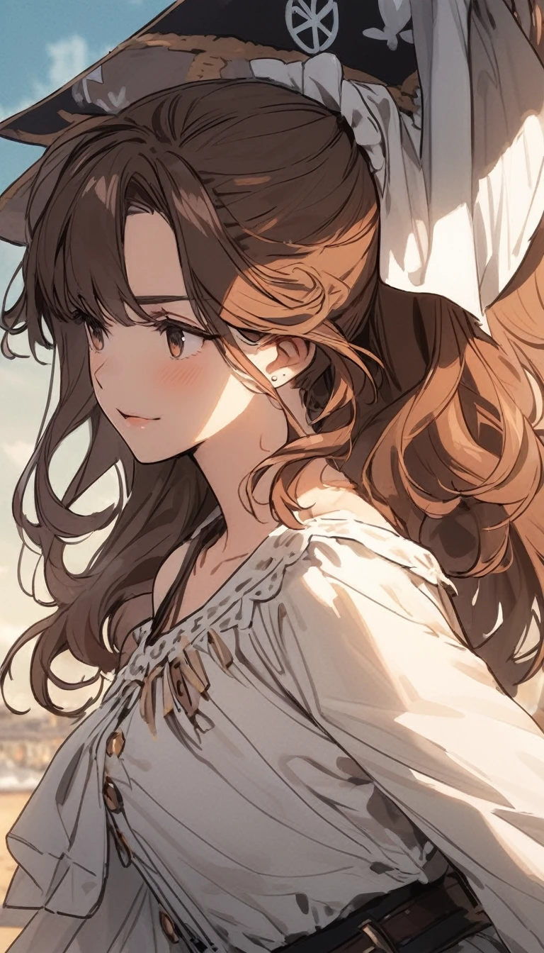 curly hair,ponytail,pirate girl,brown hair