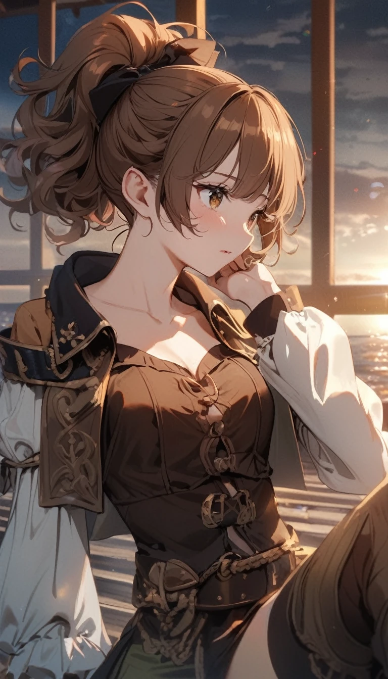 curly hair,ponytail,pirate girl,brown hair