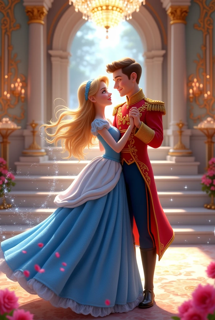 An animated picture of Cinderella and Prince charming