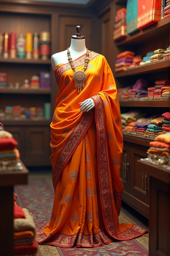 Saree with rakhi on a saree shop