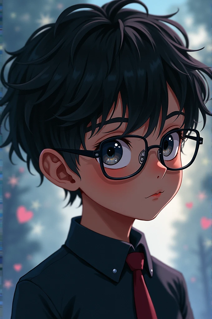 Black skin anime boy with glasses