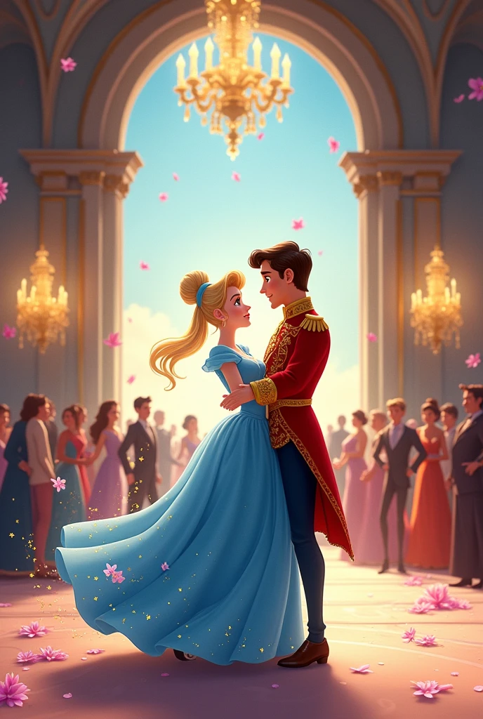 A 2d animated picture of Cinderella and Prince charming