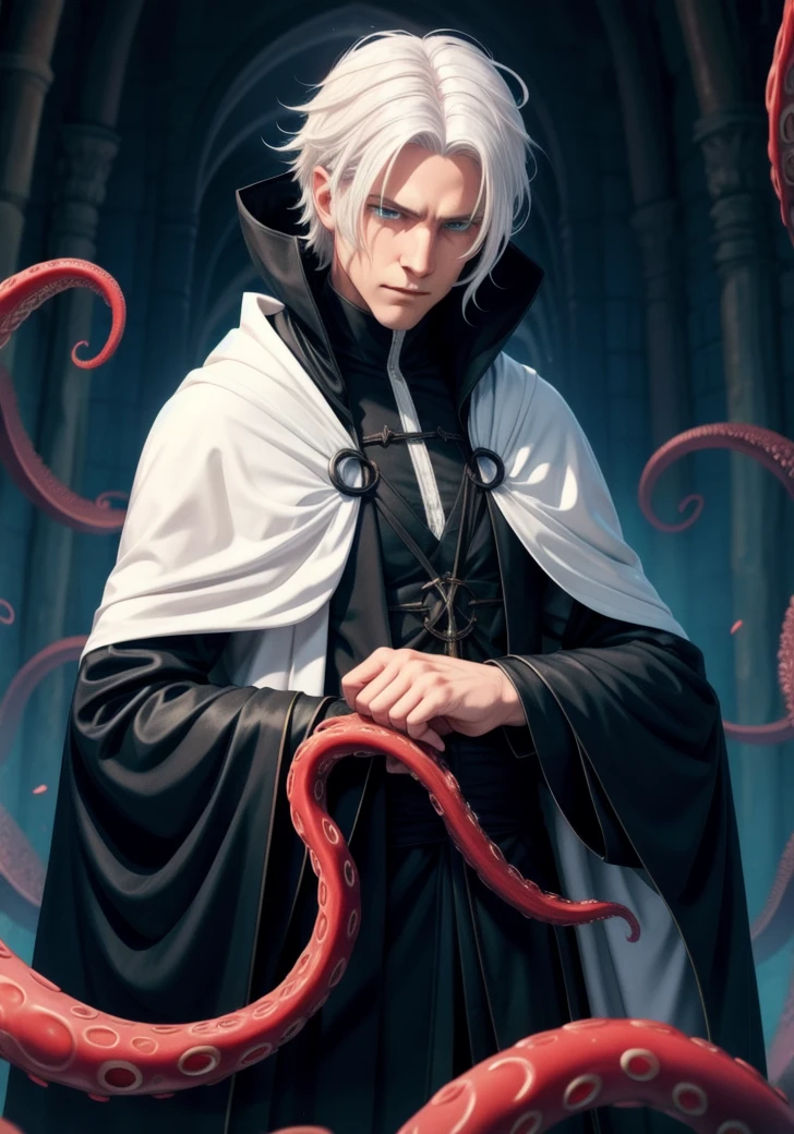 Male with tentacle powers, white hair, black cloak