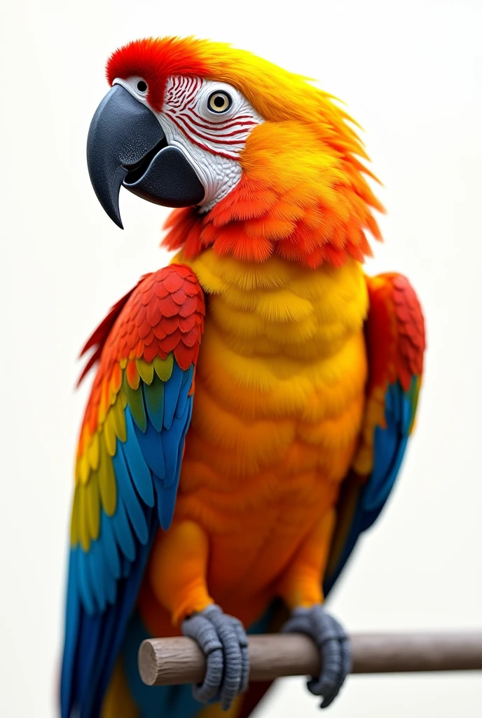 Golden macaw with red on white background 
