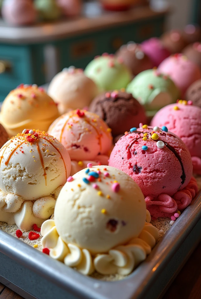 Various types of ice creams.