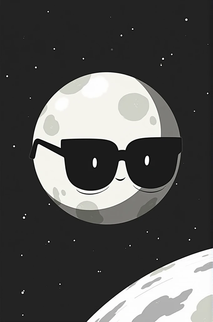 Planet Earth with glasses or big black glasses floating in space can not have extremities,nose, mouth, that is, without human characteristics, the image must be black and white and must be from a Japanese anime, manga or animated cartoon