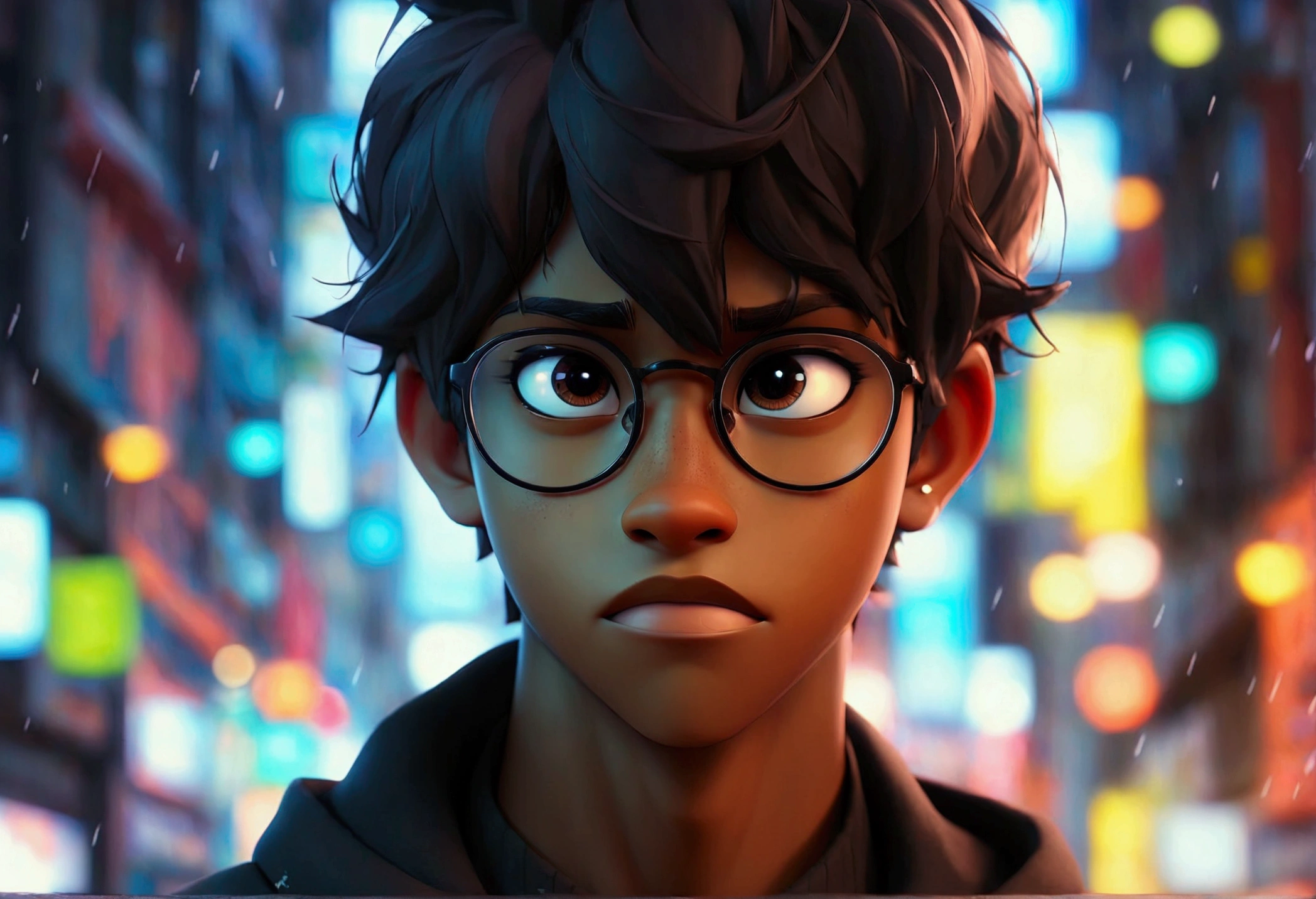 Black tone skin anime boy with glasses