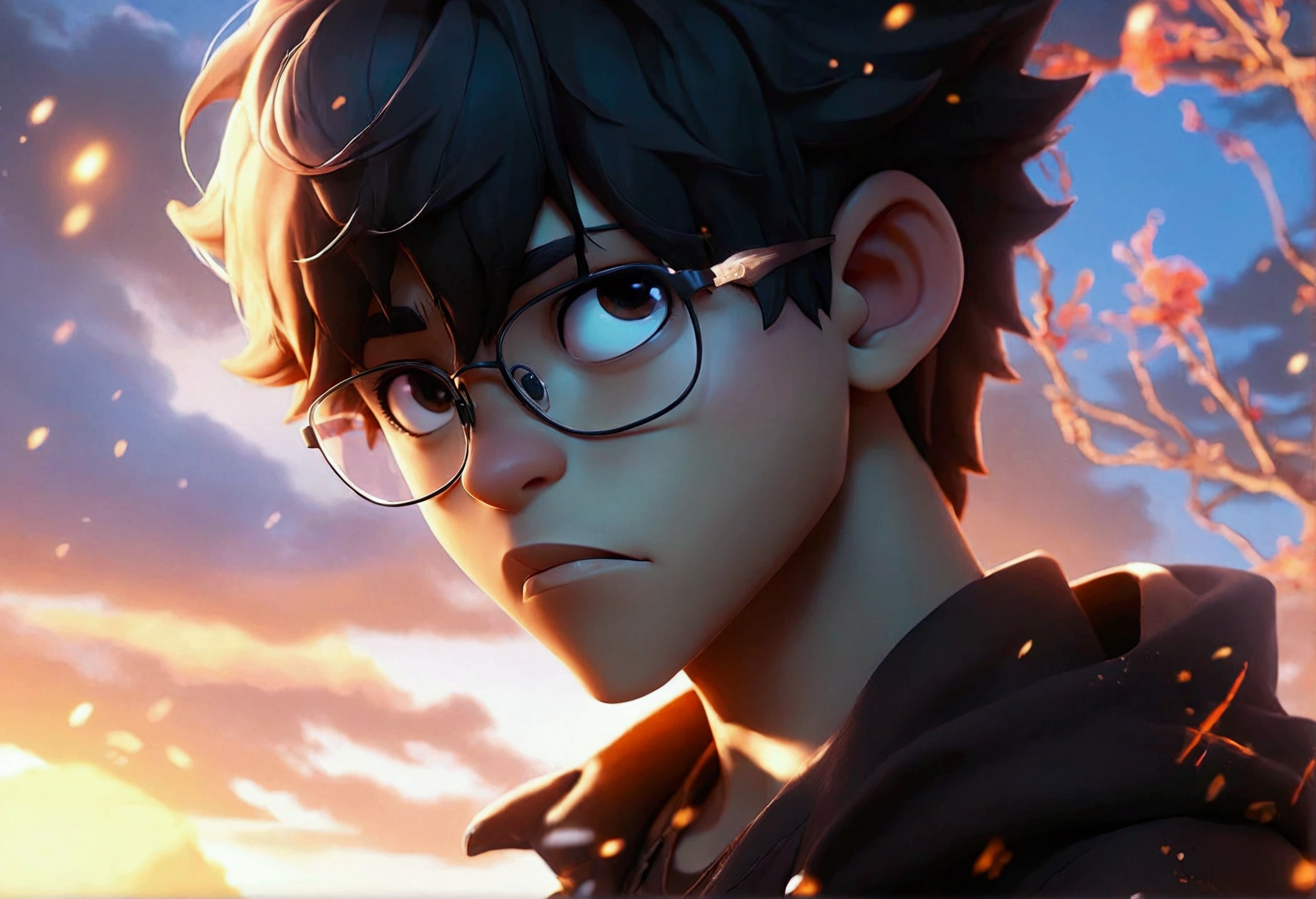 Black tone skin anime boy with glasses 