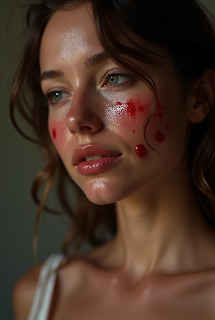 Naked young woman with semen on her face