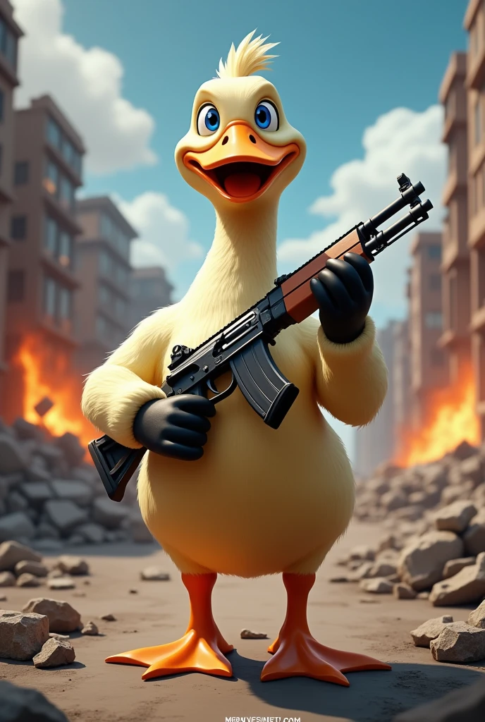 A duck holding a gun in free fire
