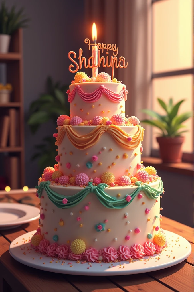 Happy Birthday cake and name print on ( Shahina )