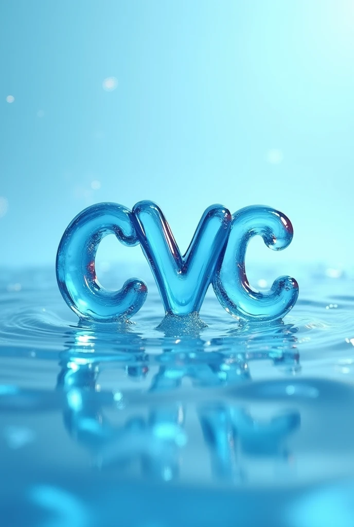 (bubble font letter) The letters: "CVC" on the clear blue water surface, clear. pure, blue, fat, like bubble