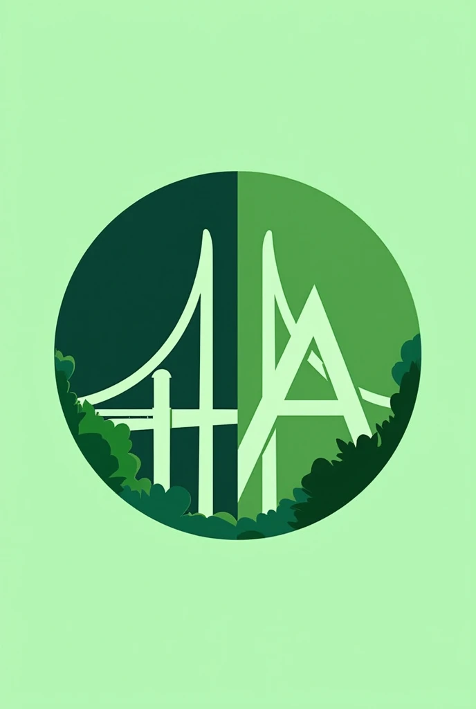 It generates a circle whose edge is a stylised bridge with a letter B and a letter A in the centre of the circle supporting each other and the circle half dark green and half lighter green.
