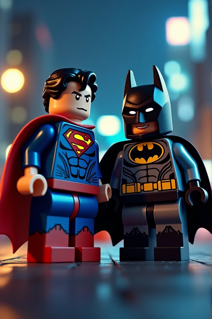 Superman and Batman in lego art, night