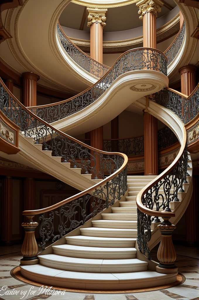 Create a dog leg stairs with railings, that turns 180 degrees with a landing creating a space at the center .