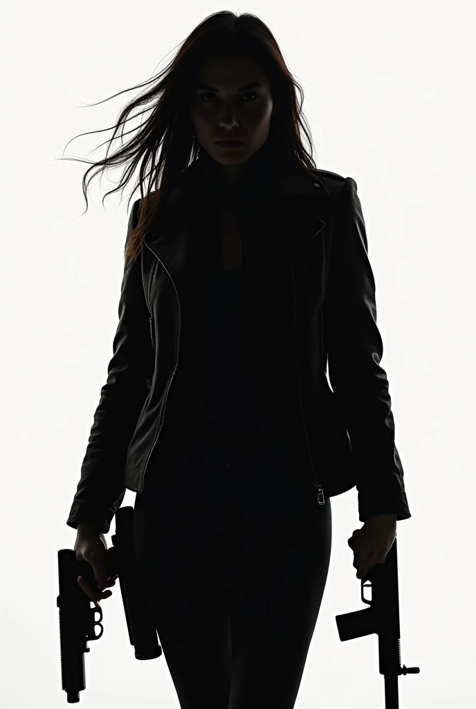 a silhouette of a woman holding two guns and a gun, character silhouette, detailed silhouette, half - body shot, half-body shot, black silhouette, of a sniper girl in war, female lead character, silhouette!!!, female spy, half body shot, silhoutte, carrying a rifle, stylized silhouette, woman silhouette, silhouette :7, siluette