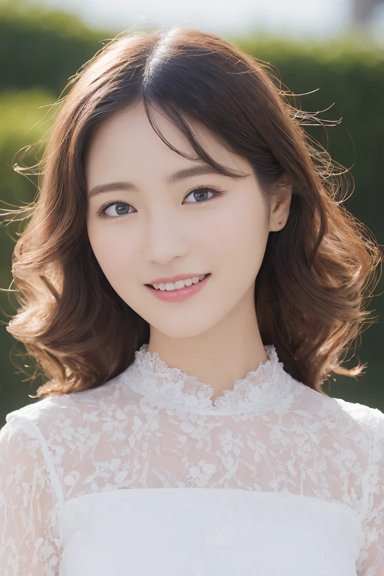 ((Highest quality、masterpiece、8k、Best image quality、Hyperrealism、Award-winning works)), One Girl, Hairstyle Casual, Big Breasts, (Elegant lace blouse: 1.1), Very beautiful face, Delicate eyes, double eyelid, smile, Home, (Face close-up:1.1)