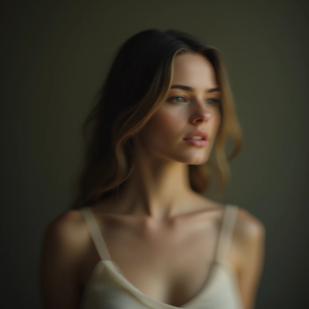 I am the blurred lines of her and of her different faces that exist above her of her different lives only a blurred figure of her  body is seen and the expression of her face that sees the pain with that light of nostalgia and shadows with volumes , It is hope come true, her entire body is seen in blur, the message I want to convey is that there is tranquility for her. , 24k artwork uses volume in shadows uses the rules of composition uses the rules of cinema uses its colors rule of thirds and all the rules of photography uses the compositions of cinema shadows with volume and uses the latest image creation techniques photoshop rendering