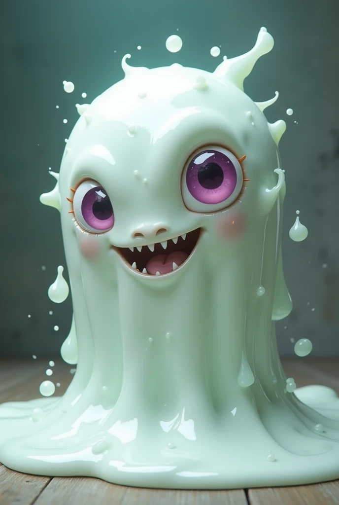 A small purple slime absorbing(eating) a human arm 
