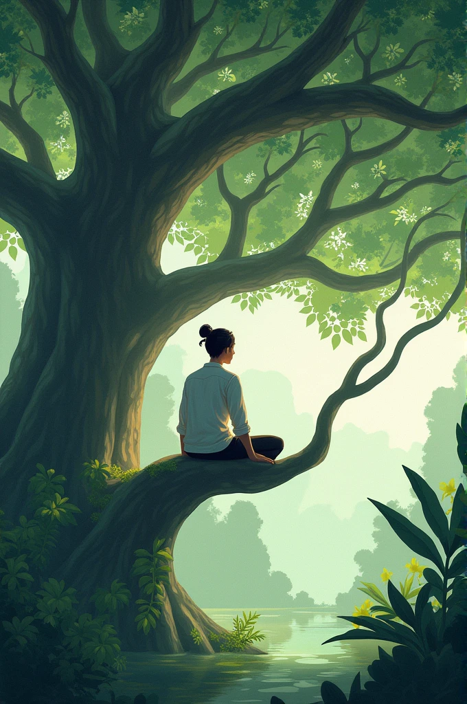 Jin is sitting on a banyan tree