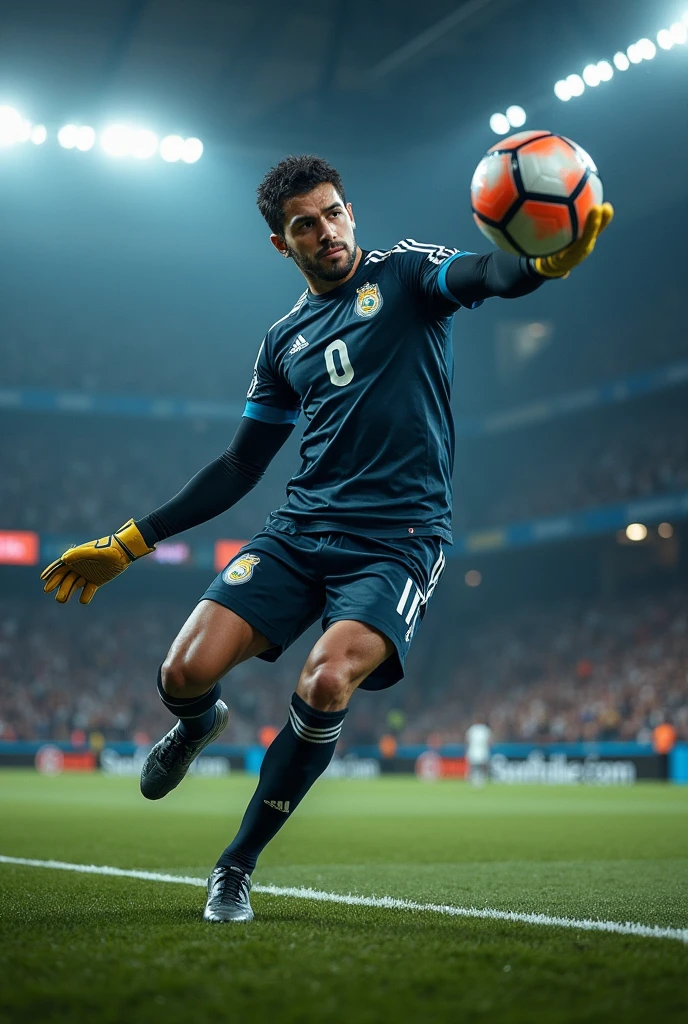 Emiliano Martinez stopping penalties with Adidas predator gloves from the front