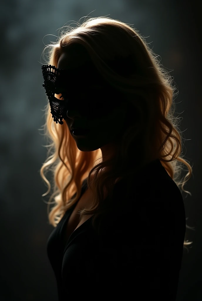 Silhouette image of a mysterious blonde woman with a mask 