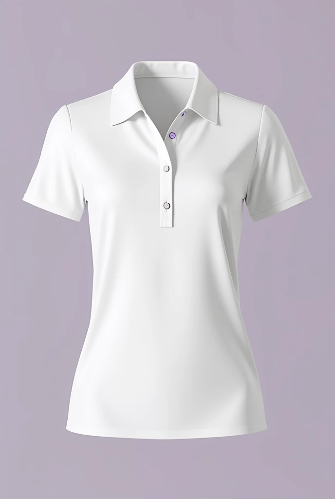 Mockup polo shirt for women in full white color, lilac buttonhole