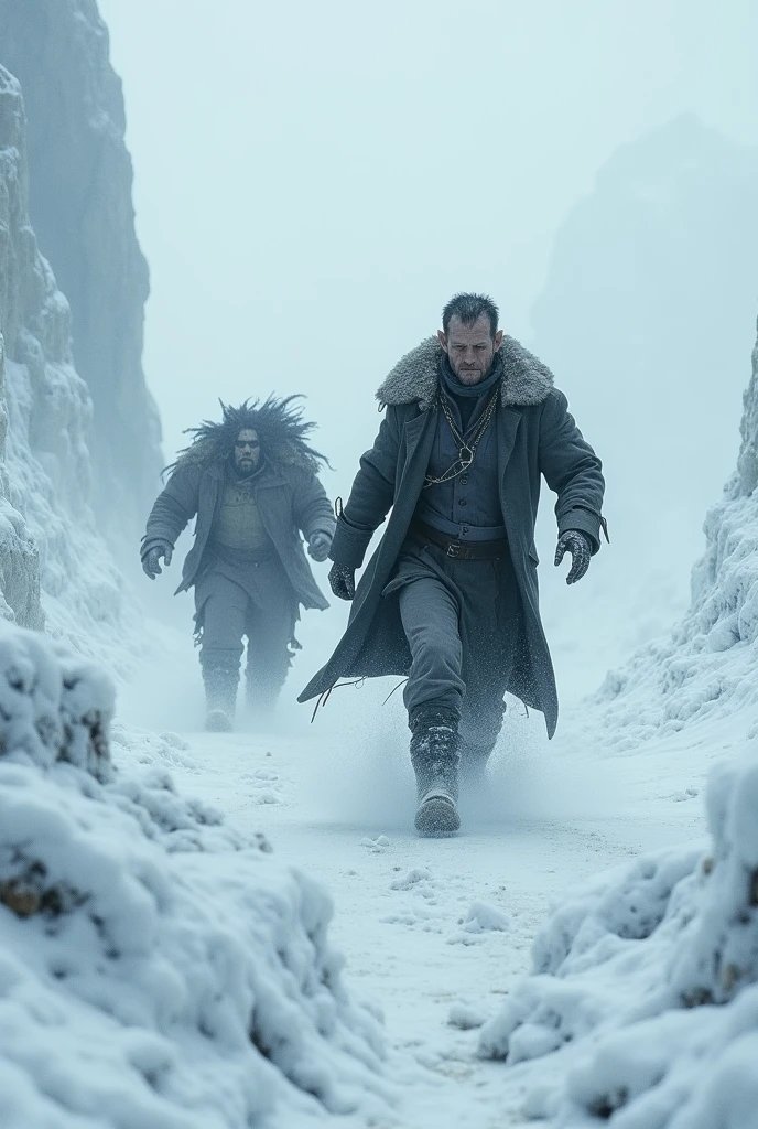 The final chase: Victor Frankenstein chasing the monster across the arctic ice. This can be a cold and desolate landscape, with both characters exhausted and determined, with ice and snow all around. 