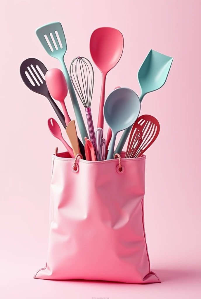 Create a pink shopping bag with utensils coming out of it