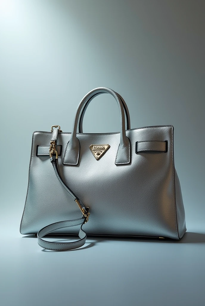 SILVER GLOCK AND A PRADA BAG ON A GRADIENT BACKGROUND