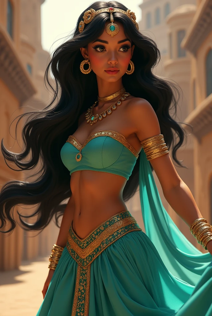 Stunning Princess Jasmine, photo in 8k, in action, cinematic.