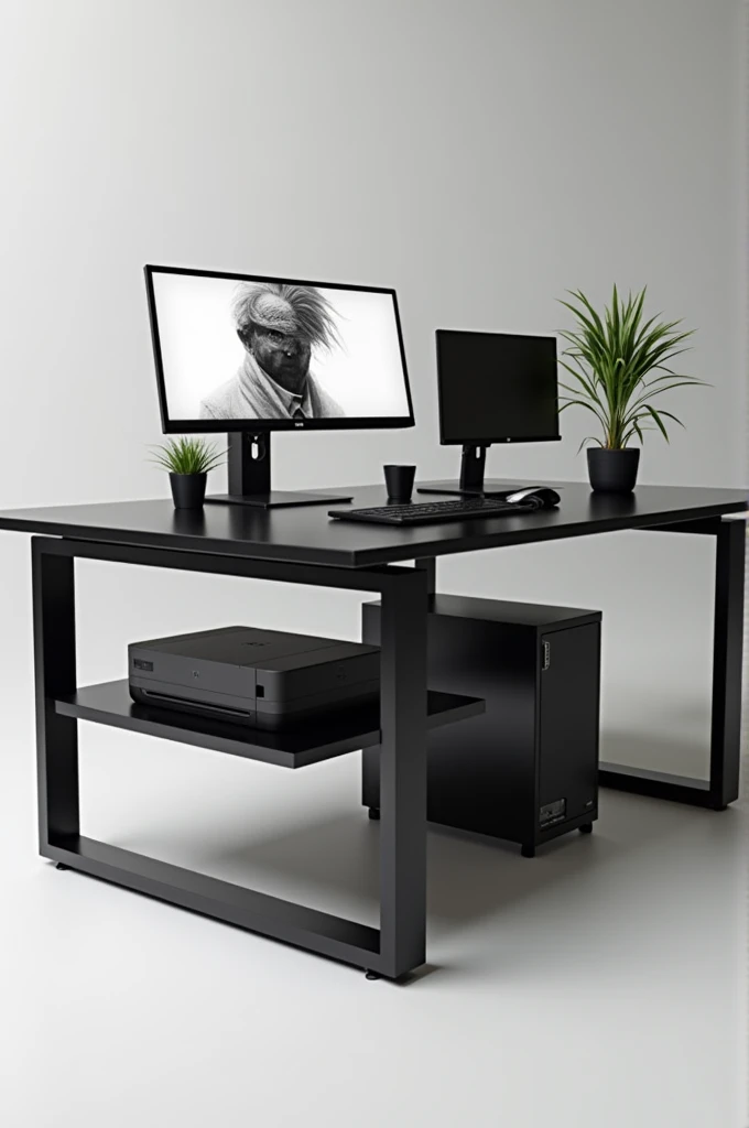 Design a minimalistic gaming computer table with printer and scanner housing