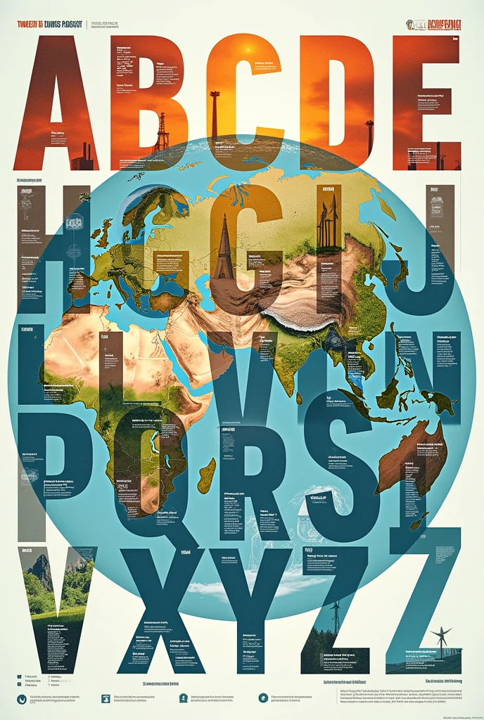 World energy status on heading small poster make letter english alphabet