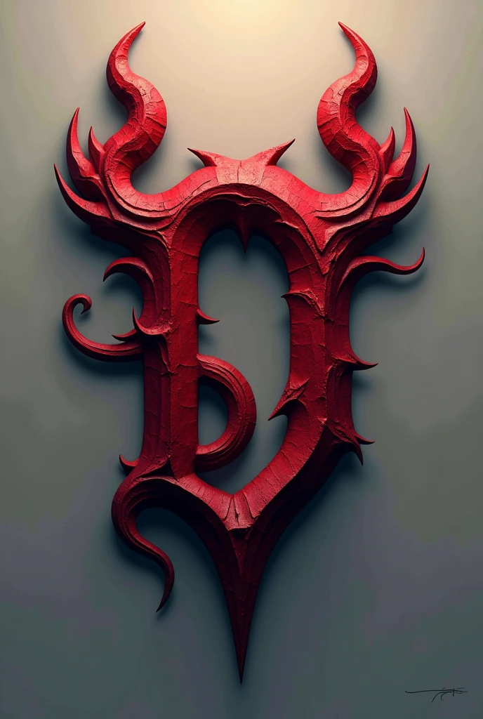 A red logotipe of letter D with demons horns  and tail