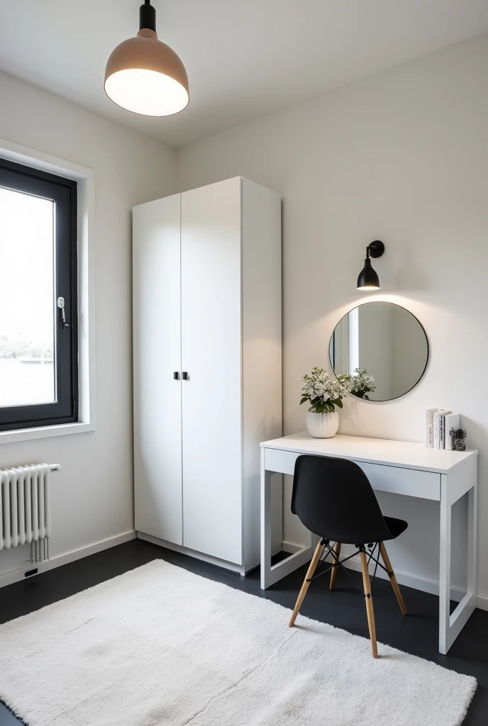 Decor A small 9m2 bedroom in simple black and white with a dressing table, wardrobe,... All Cheap Items
