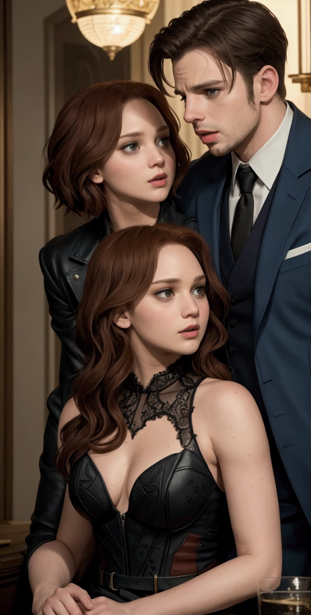 Sebastian Stan ao lado de chris evans e Jennifer lawrence 