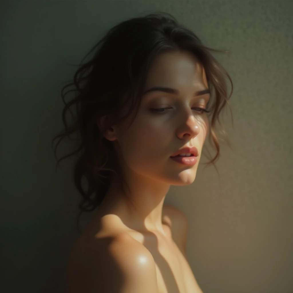 Model shooting style, photo, single girl, ((Perfect face: 1.3)), (White skin: 1.5, Large breasts: 1.5, kneeling), top quality, (Gabriele Viertel, Sony a7, 50 mm, Pores: 1.5, Hyper Detail A: 1.5, Film particles: 1.4, RAW, (from above: 1.5)), ultra-realistic textures, masterpieces, Unreal Engine 5, High Definition CG Unity 8k Wallpapers, High Definition Photos, Surreal Darkness, (Pulitzer Photography and Taylor Wetting Photography), (parted lips: 1.2), (covering eyes:1.2), (heavy breathing:1.2), arms behind back