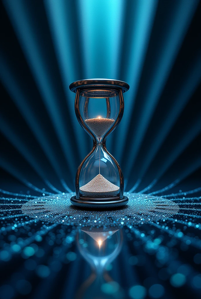 Name BALANCE WITH BLUE AND BLACK RAYS IN THE BACKGROUND WITH AN HOURGLASS