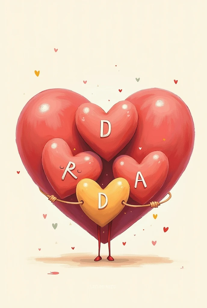 Four hearts each with a letter D , r, A , D family meaning