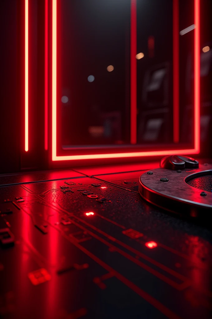 (simple background, black with red led background:2.0), ((masterpiece, top quality, high resolution, highly detailed CG unified 8K wallpaper)), emphasizing the contrast between red and black