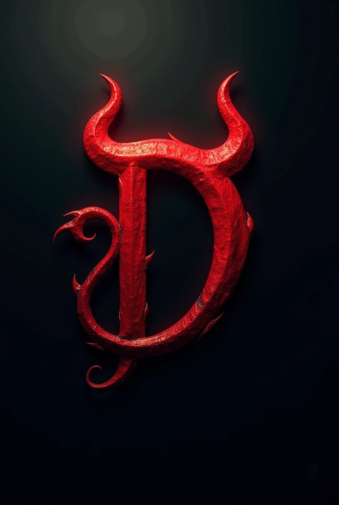A logotipe of letter D, in red color, with demons horns and demon tail