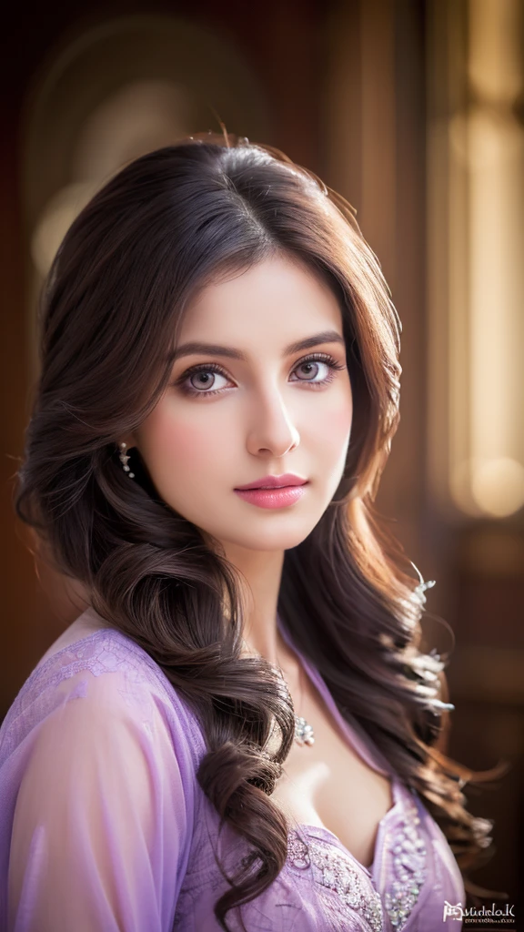 (realistic,photorealistic,photo-realistic:1.37),highly detailed,lilac color anarkali,gorgeous women,beautiful detailed eyes,beautiful detailed lips,realism style,dynamic pose,full body,8k quality,depth field,wavy long black hair,professional portrait lighting,vivid colors,ultra-sharp focus,soft natural lighting,sophisticated expression,breathtaking composition,subtle background,highres.