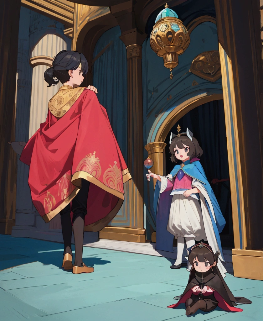 two children, a boy and a cute beautiful girl in the palace