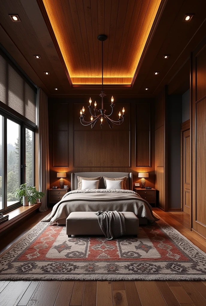 I have a rustic hotel made of dark wood but luxurious and large, about 30 meters wide., I want to see the common room