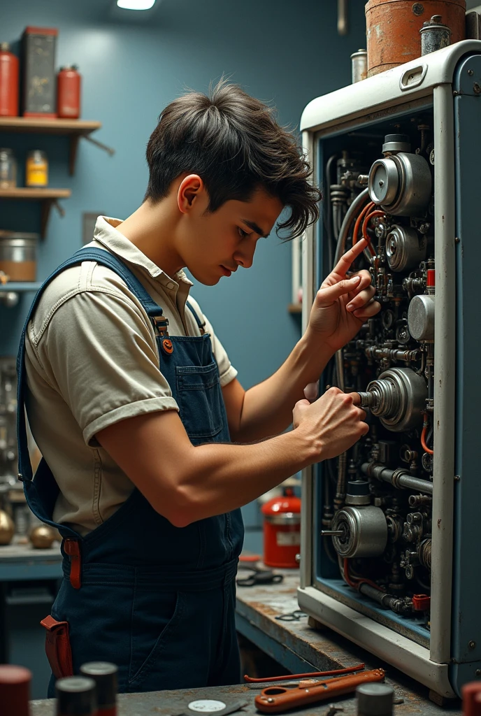 A young boy mechanic shop refrigerator repair who name is Aon Butt 