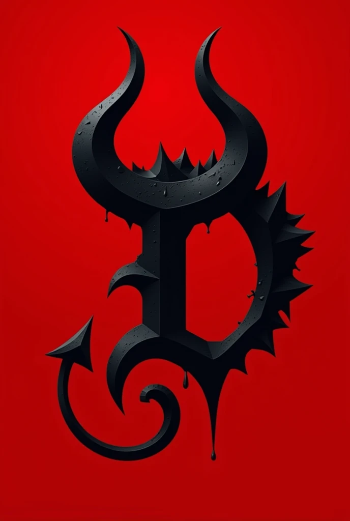 A logotipe of letter D, in red color, with demons horns  and demon tail