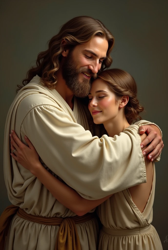 Jesus of Nazareth smiling and hugging