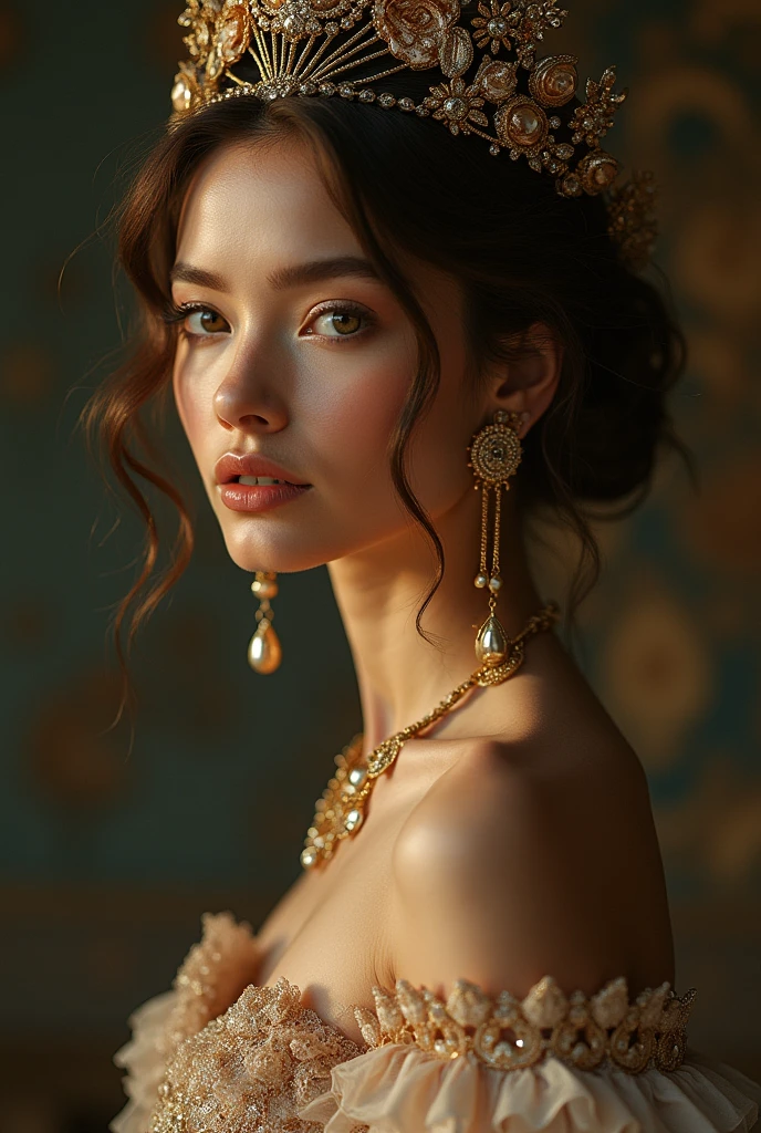 a beautiful Australian female model, elegant and graceful, wearing magical realism style fashion design, high fashion editorial, dramatic lighting, ethereal, cinematic, ((Inspired by Megan Hess)), masterpiece, best quality, 8k, ultra-detailed, photorealistic, dramatic shadows, warm color tones, dramatic chiaroscuro lighting, fantasy, magical realism, intricate and ornate details, flowing fabric, dynamic pose, captivating gaze, delicate features, flawless skin, luxurious jewelry, intricate headpiece, mesmerizing