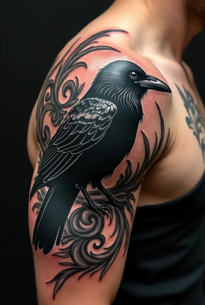 I want a unique shoulder tattoo for men Of a crow 
