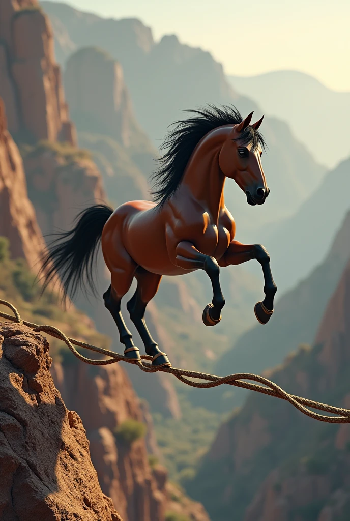 Make a horse balancing on a rope